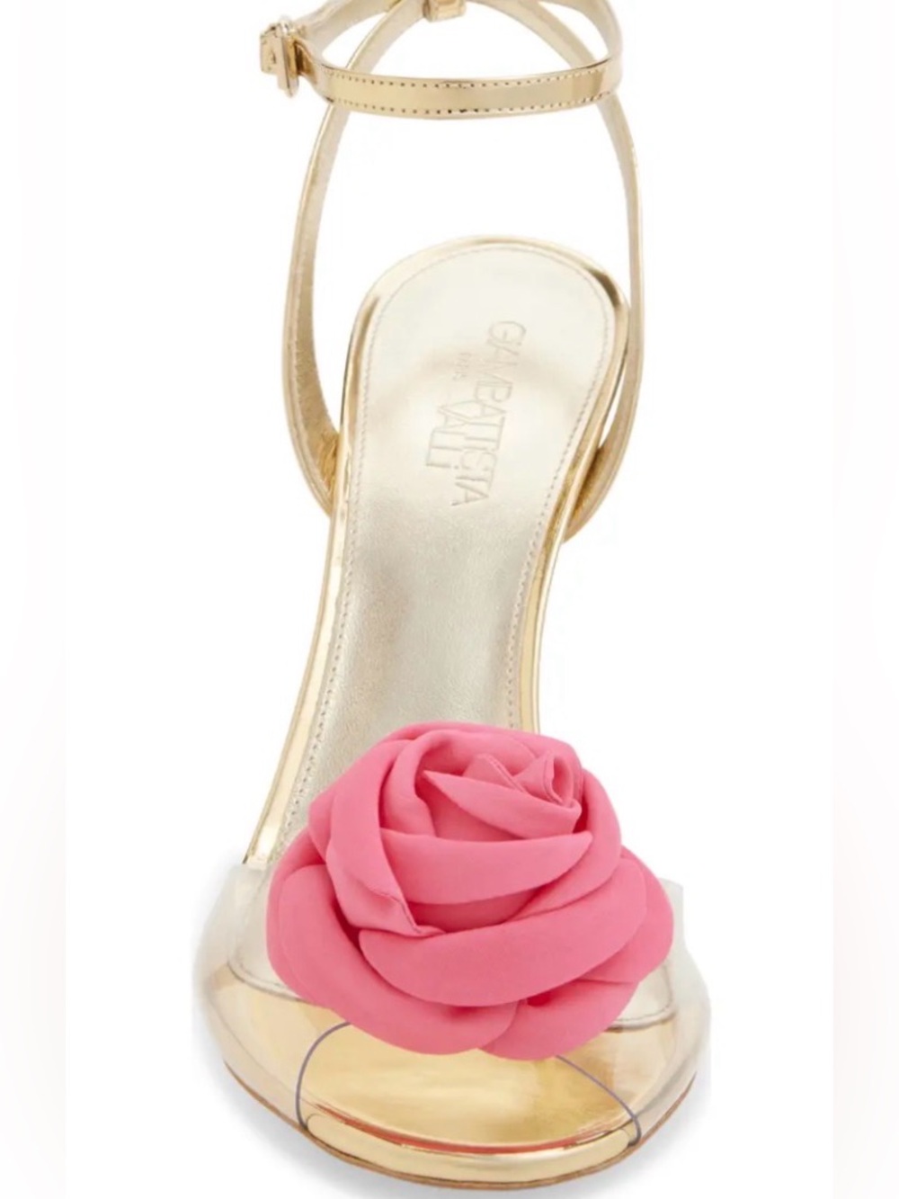 NWT-Gold -Rose Embellished Ankle-Strap Heel